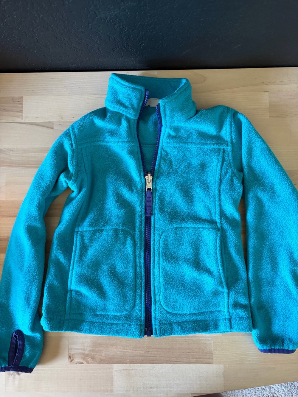 Turquoise Blue Girls Small Zip Fleece Fall Jacket Lands End